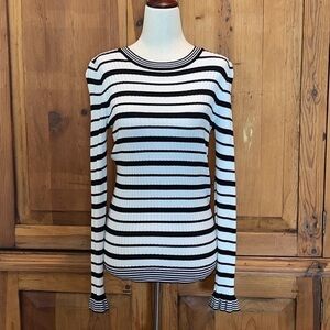 W.H.B.M Black & White Striped Ribbed w/ruffle cuff Sweater Sz. S